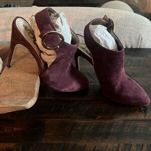 Sam Edelman Burgundy Suede Ankle Booties with Decorative Buckle
